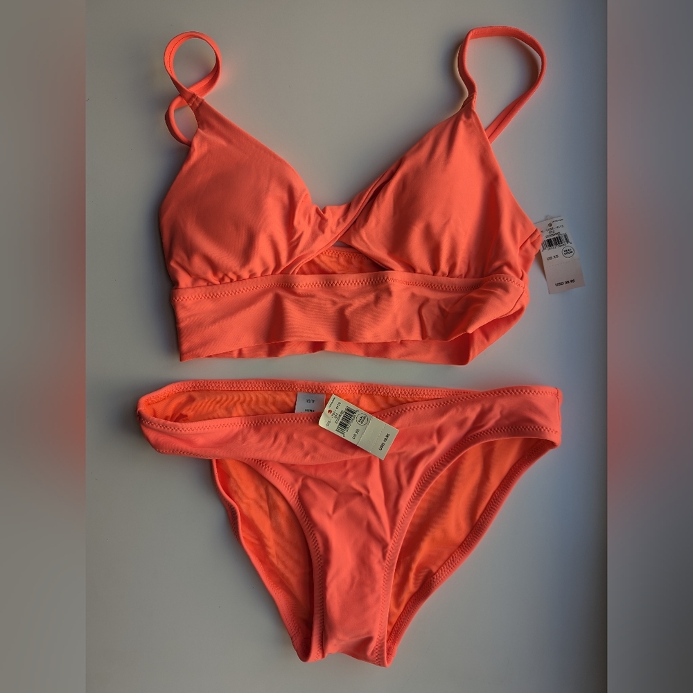 NWT Aerie Scoop Bikini Top and Bottom Set, Neon Pink, Size XS